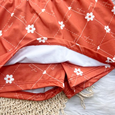 Conj. Jaqueta e Short Saia Florzinhas - Ferrugem e Off White